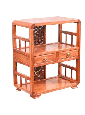 天纵缅甸花c梨全独圆角双抽茶边柜红木家具茶桌收纳架桌面置物架