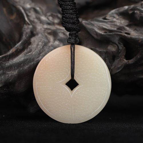 《福在眼前》平安扣吊坠挂件 寿山老性桃花洞芙蓉石 手.工雕刻藏