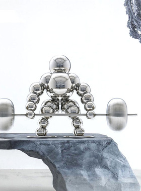 新中式轻奢金属举重人摆件客厅样板房电视柜玄关家居软Y装饰品摆