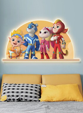 宇宙护卫队卡通儿童房装饰画男孩房间床头挂画ledV卧室背景墙壁灯