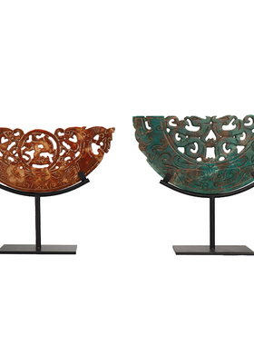 现代新中式创意镂空雕刻玉t璧客厅电视酒柜家居酒店样板房软装摆