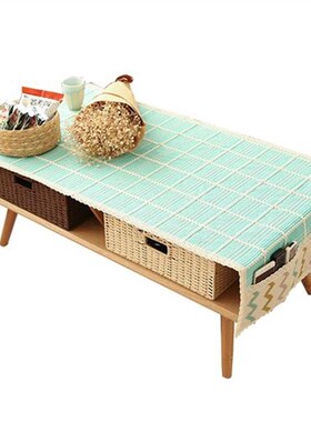 D61H茶几垫布艺m棉麻桌垫收纳餐桌布多功能茶几布长方形台布盖