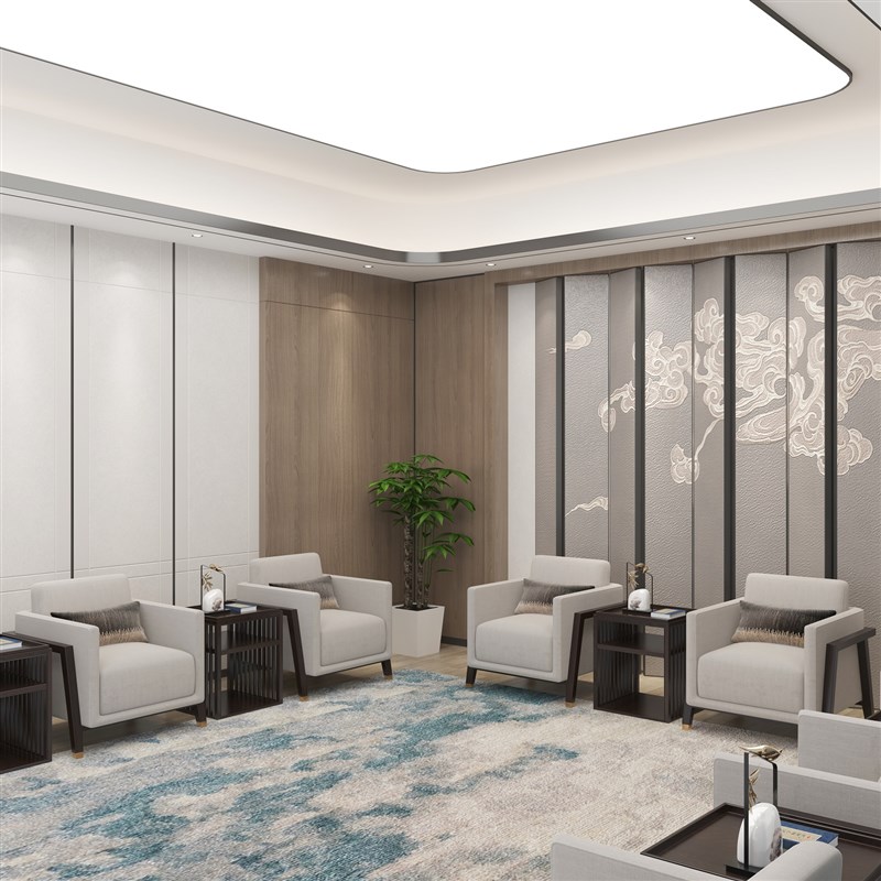 贵宾接待会客沙发新中式实木w现代B简约单人商务洽谈会议室办公家