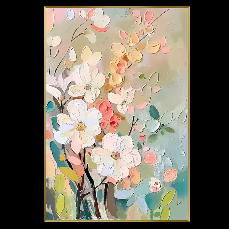 爆款花卉装饰画立体手绘油画小清新客厅沙发背景落地X壁画简约玄图片