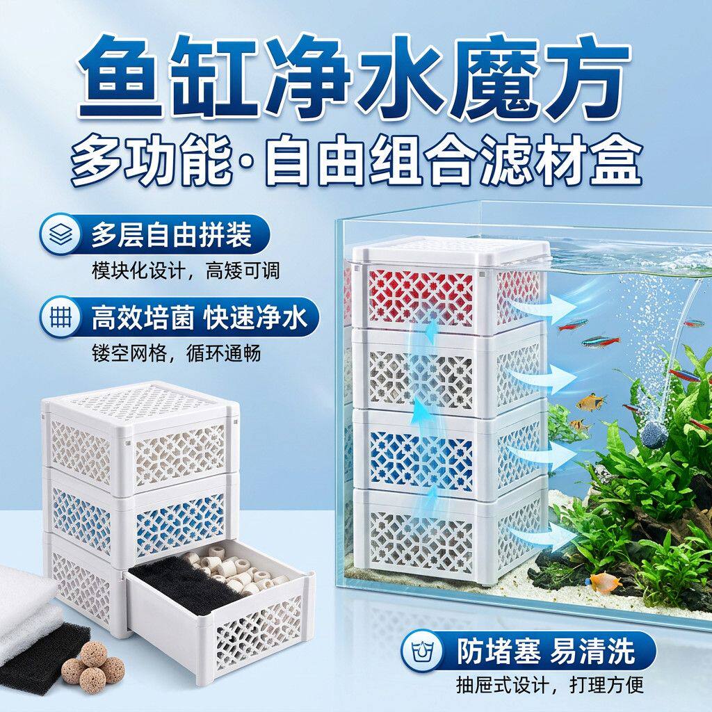水族箱细菌屋收纳盒镂空净水魔方滤材盒鱼缸除臭去黄水净化盒子