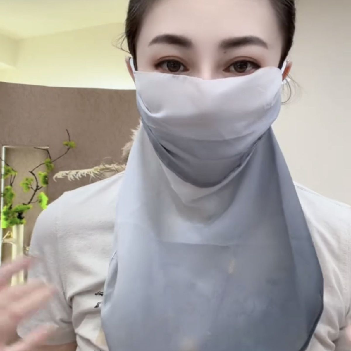 古风印花雪纺面罩磁吸挂耳丝巾百搭防尘防晒面纱