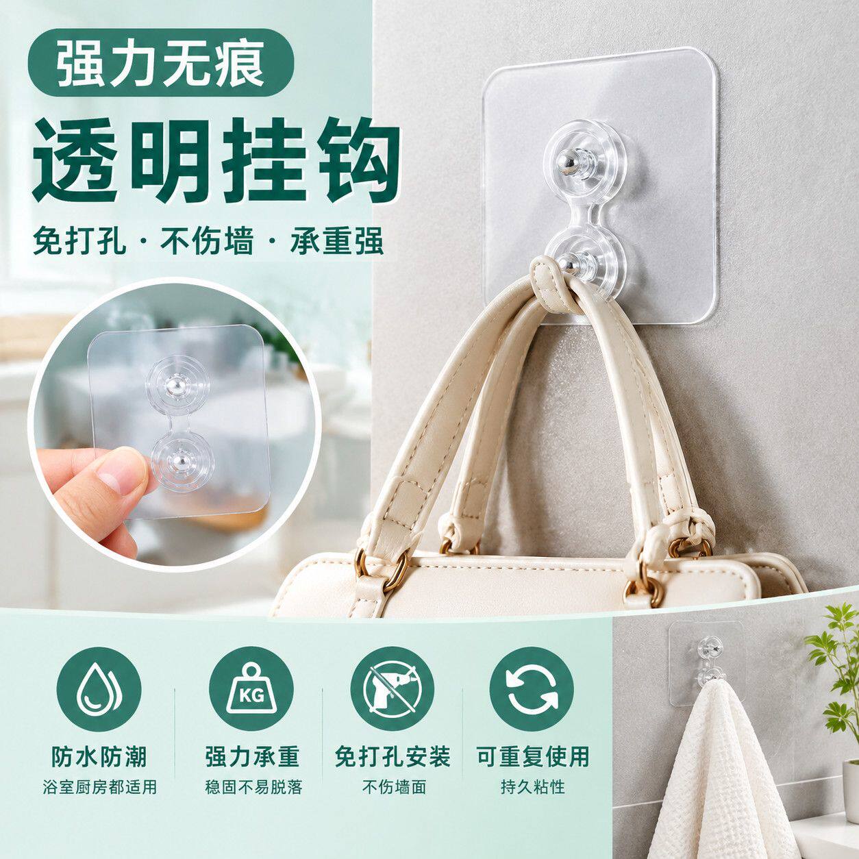 三角架壁挂置物架无痕墙钉螺丝钉贴浴室瓷砖免打孔挂钩固定件