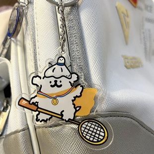 卡通小狗爱打羽毛球系列钥匙扣卡通可爱书包亚克力挂件情侣挂件