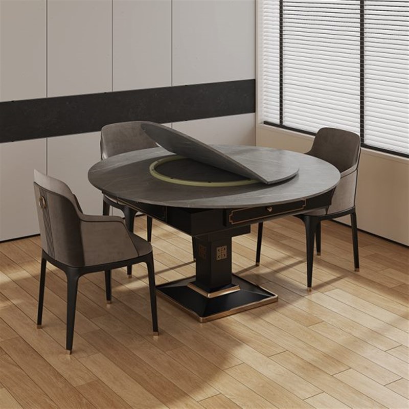 圆餐桌木质板式桌面1.2/1.5可折叠转盘电动手动轨W道圆形家用底座