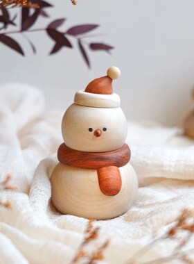 雪人摆件实木桌面摆件车r载 圣诞 可爱下雪送闺蜜新年生日礼物