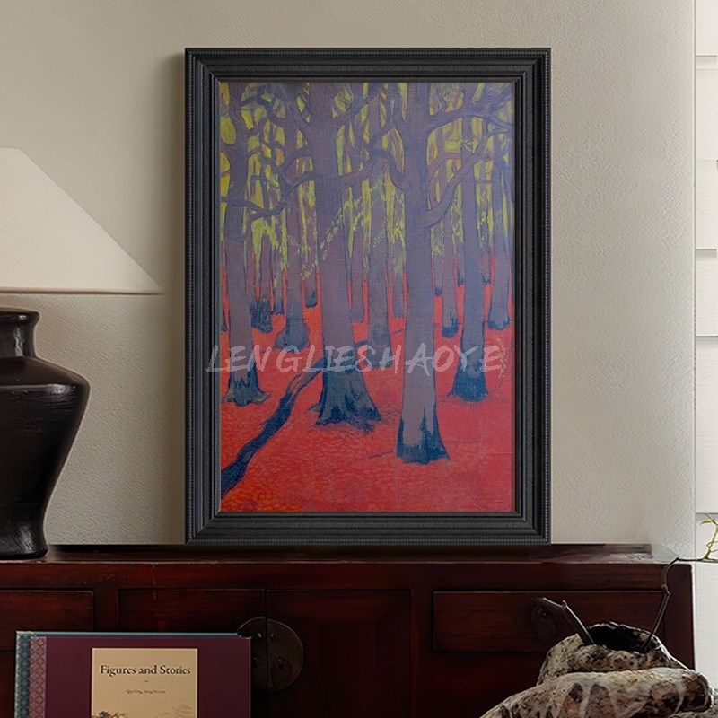 美式中古风抽f象树林风景高级感手绘油画客厅玄关复古丙烯装饰挂,家居饰品,现代装饰画,淘宝优惠券,粉丝福利购,淘宝优惠卷