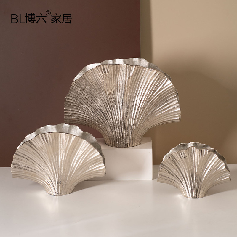 现代轻奢金属铝制银色银杏叶造型花器客厅卧N室创意家居装饰品摆