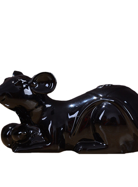 陶瓷12十c二生肖红色老鼠摆件招财瓷器坐鼠客厅风水摆设风水工艺