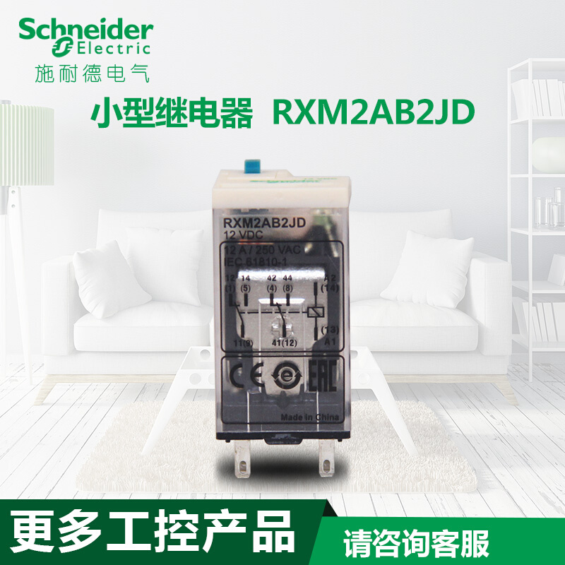 施耐德中间继电器小型8脚DC直流12V继电器两开两闭 RXM2AB2JD