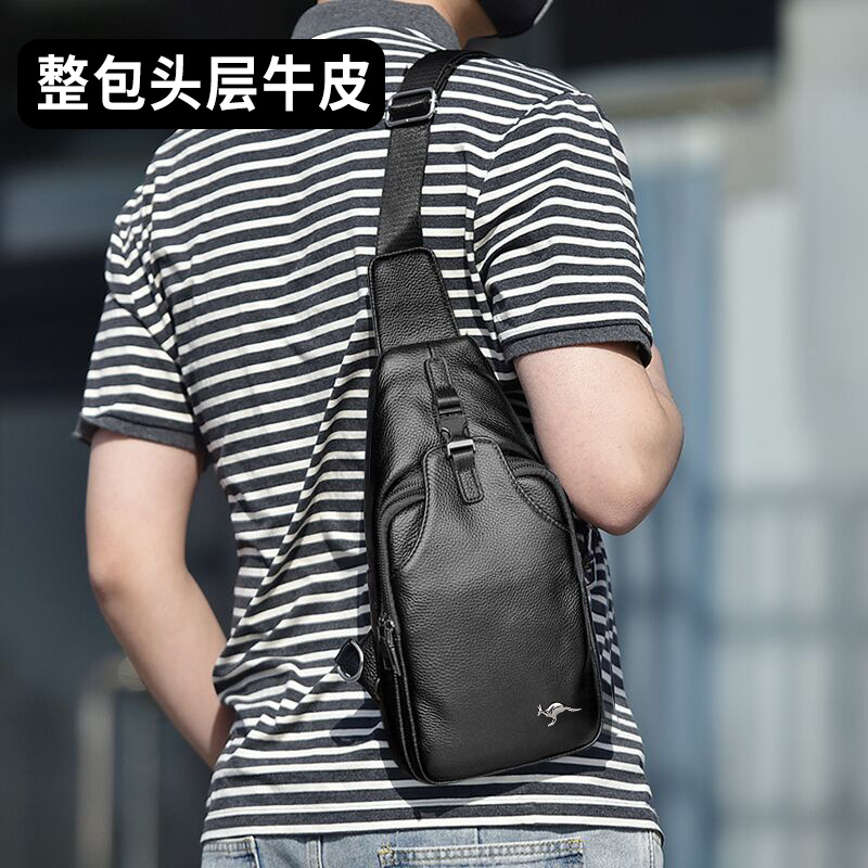 头层牛皮男士胸包真皮斜挎包价全真皮男款休闲包新款单肩包