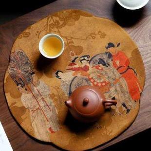 布艺香云纱茶席中国风茶巾茶几桌布茶盘隔热垫圆形花型 雅集中式