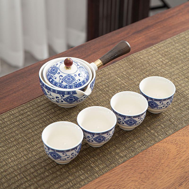 青花瓷自动茶具套装家用陶瓷功夫茶杯茶壶旋转创意懒人泡茶器整套