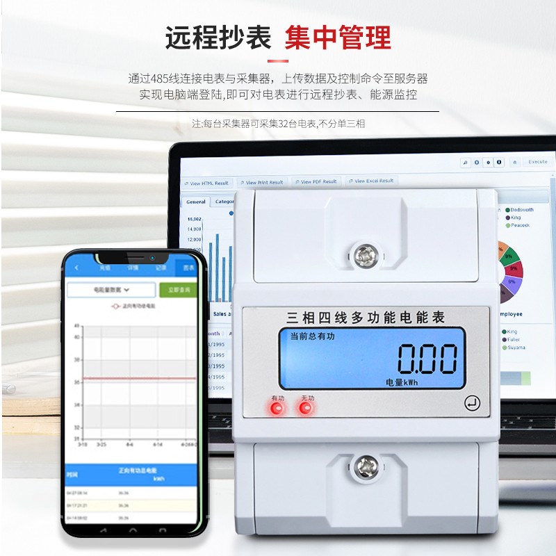 j8485导轨式电表通讯4P液晶w智能数显v电表电能表RS三相电表380g3