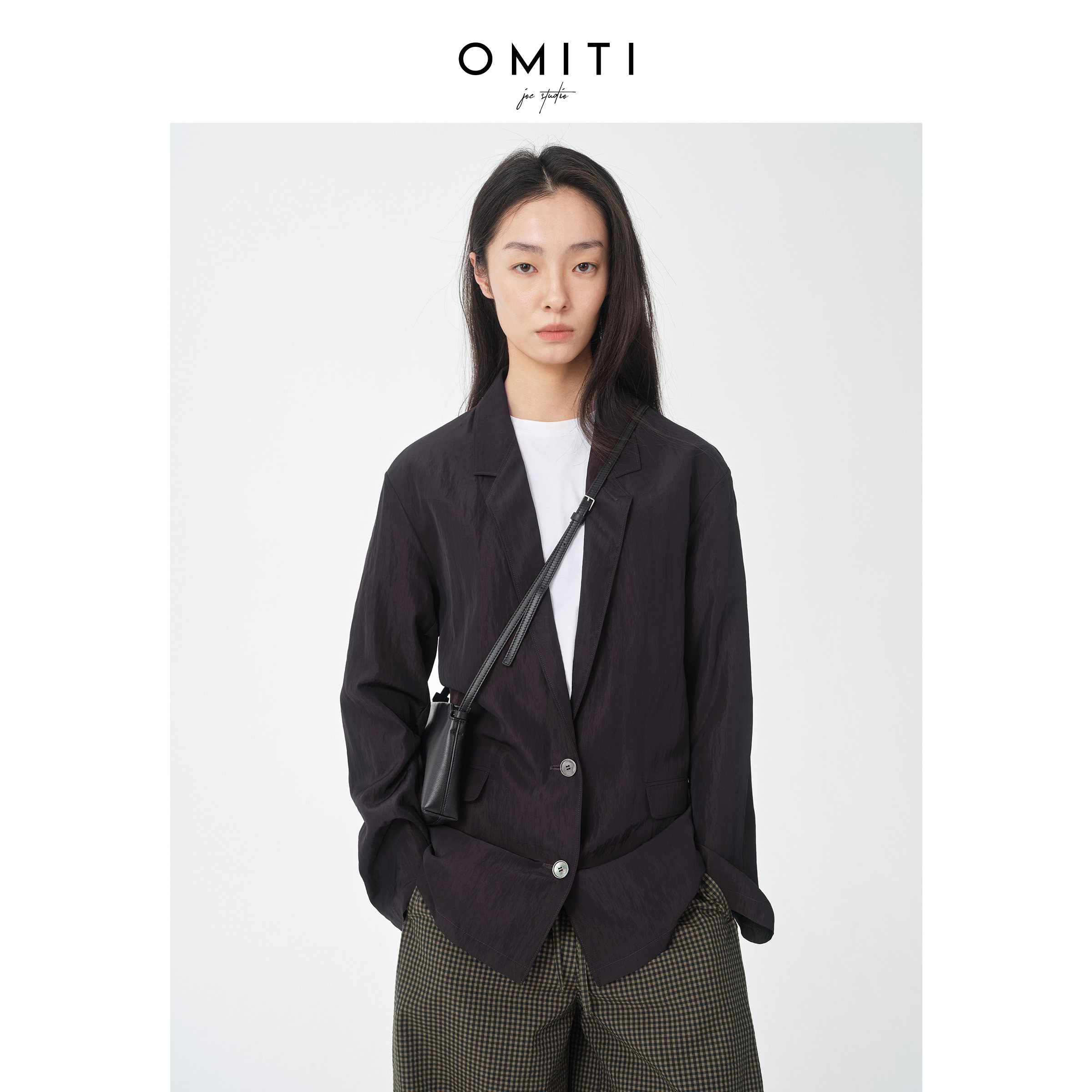 OMITI省略 微皱丝绸触感西装外套女 2026春季新款光泽凉感干丝