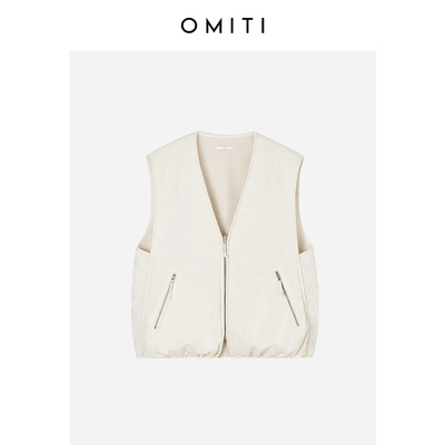 OMITI省略 高支精梳棉轻薄V领马甲2025秋季新款保暖廓形外套女