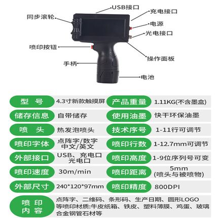 适用手持a喷码机打码机小型 半寸1寸通用2588快干墨盒高附着打码