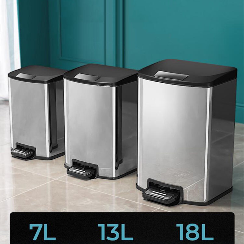 Rectangle Metal Lidded Step Trash Can, Compact Garbage Bin.
