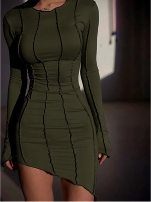JULISSA MO Sexy Solid tchwork O Neck Mini Dress Women Autu