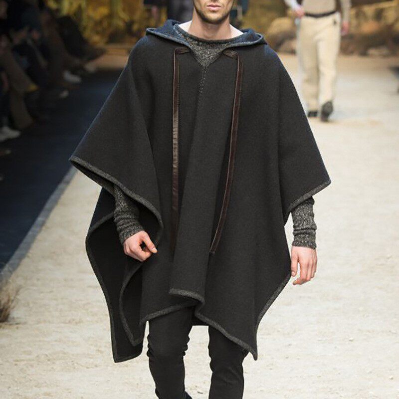 2024Men's cloak, shawl, pullover, cloak, woolen coat, trendy