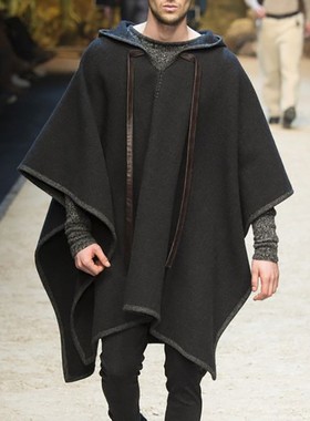 2024Men's cloak, shawl, pullover, cloak, woolen coat, trendy