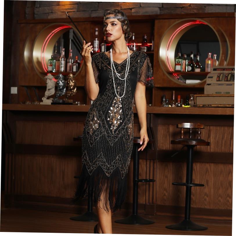 1920s Flapper Roaring Embellished Art Deco Great GatsbyDres1