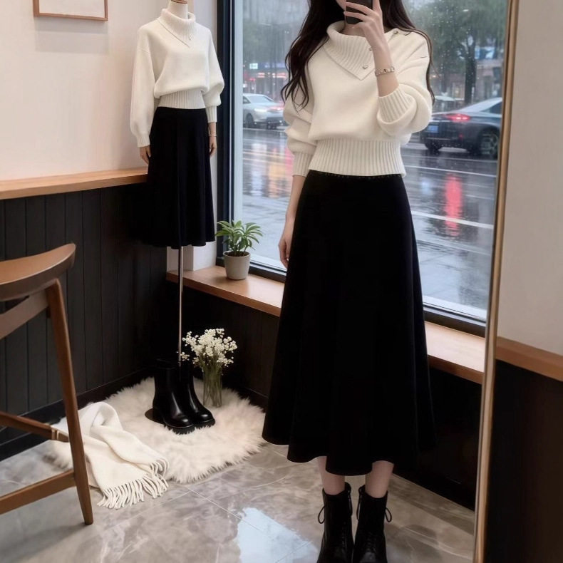 秋冬搭配一整套2025温柔高知穿搭小香风盐系御姐轻熟毛衣套装裙子