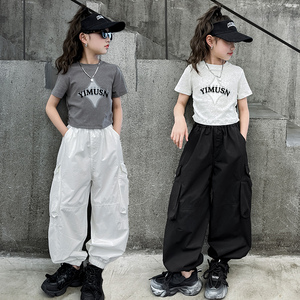 女童爵士舞服装2024少儿网红街舞套装夏装小女孩模特走秀表演潮服
