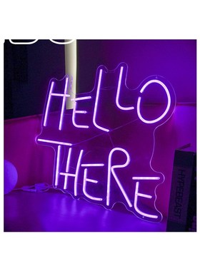 led霓虹灯HELLO THERE动态闪烁字母霓L虹装饰灯亚克力发光字亚马