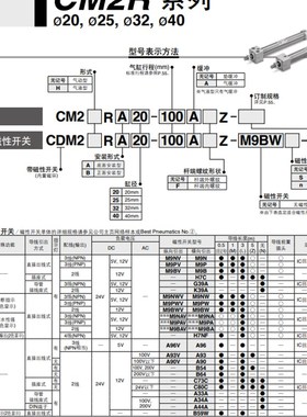 SMC方头迷你气缸CM2RB20/CDM2RB25/32/40-20-50-75-100-200-.300A