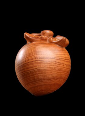 天然太行崖柏木实木雕刻寿桃手把件创意家居装饰R品文玩保健球摆