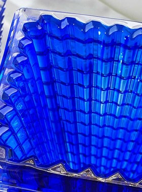 巴卡罗拉法式水晶玻璃蓝色卢索璀C璨系列手工雕刻花瓶大宅别墅摆