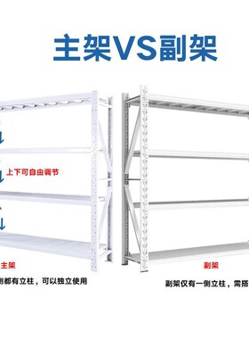 金诗洛 库房货架仓储 轻型p200*50*200cm100kg蓝色四层主架 置物