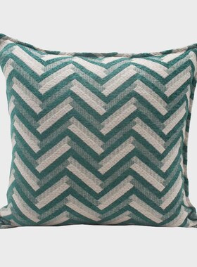 pk7j简d约绿色加厚粗棉麻编制森林绿几何图案沙发抱枕靠垫靠飘窗