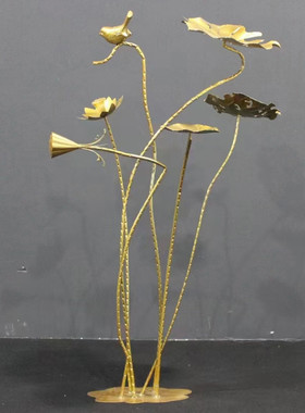 极速中式婚礼g舞台道具铁艺荷花落地摆件家居客厅背景装饰店铺橱