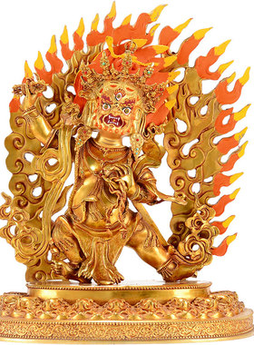 藏村全鎏金金刚手铜像居家桌面彩珠镶嵌铜金Q刚手装饰摆饰10寸