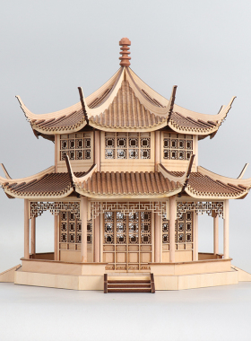 新中式木质c古j建筑八角凉亭家居样板房客厅电视柜玄关软装饰品摆