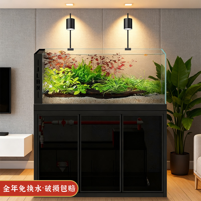 客厅水草缸超白玻璃溪流缸底滤