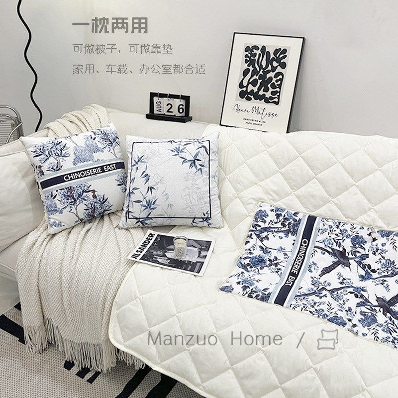 中式蓝抱枕被g子二合一两用国风花鸟客厅沙发午睡折叠毯子车载靠,居家布艺,抱枕被,淘宝优惠券,粉丝福利购,淘宝优惠卷