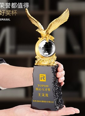 新款金鹰奖杯定制创意金属老鹰精英奖大展宏图地球U仪奖杯纪念刻