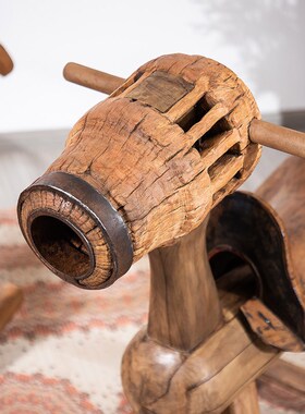 木马侘寂风木雕工艺品客厅玄关创意落H地装饰摆件实木摇马儿童礼