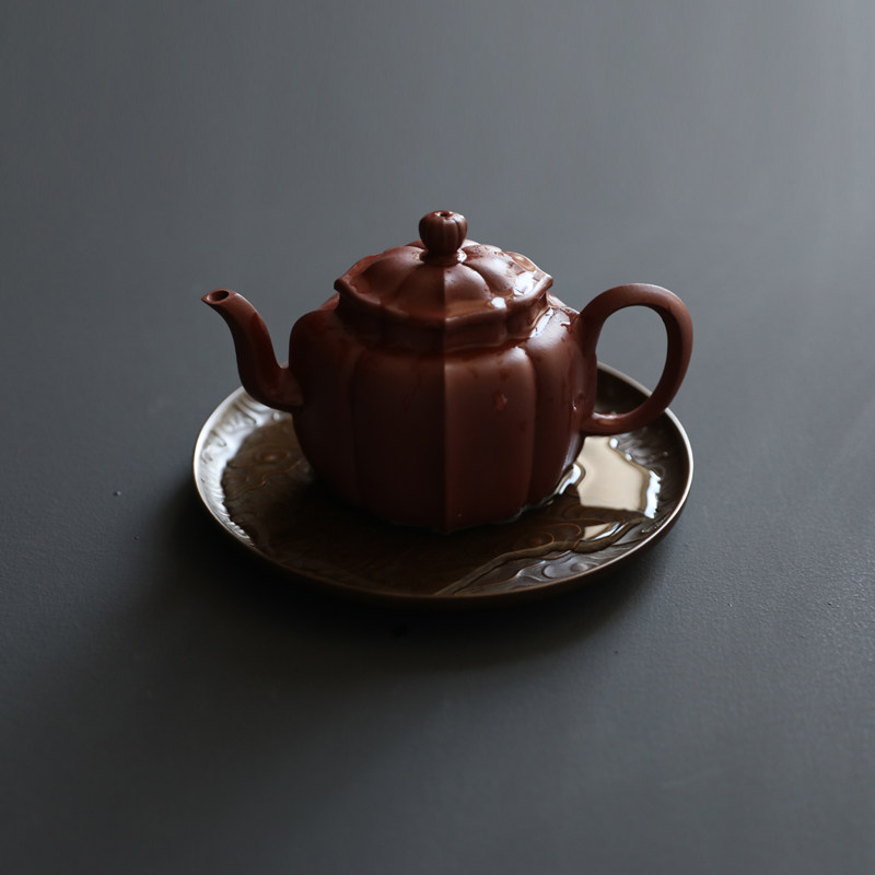 紫铜壶承 仿古祥云k 手工雕纹 干泡茶盘 果盘 香道 茶道收纳 香炉