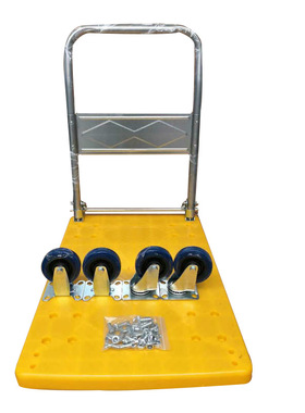 极速黄色b小号48*72拉货塑料折叠平板车仓库搬运四轮胶板手推车50