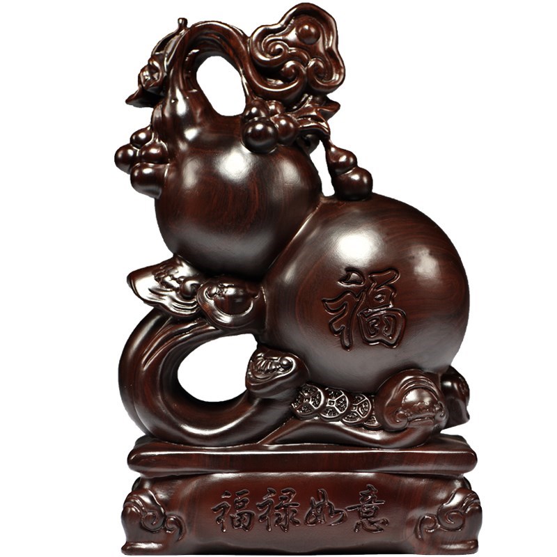 黑檀木雕如意葫芦摆件q家居客厅电视柜装饰红P木工艺品开业乔迁送