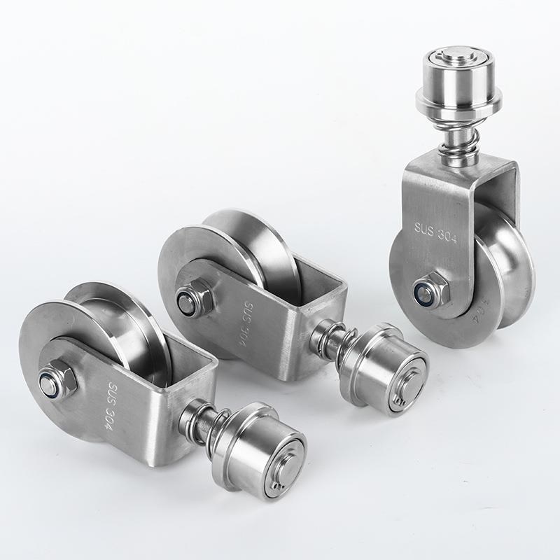 不锈钢304弹簧万向轮轴u承轨道轮 大门移动门配件槽轮重型滑轮