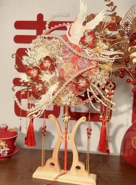 新娘结婚团e扇双面diy材料包红色喜扇遮面N扇秀禾中式婚礼扇子成